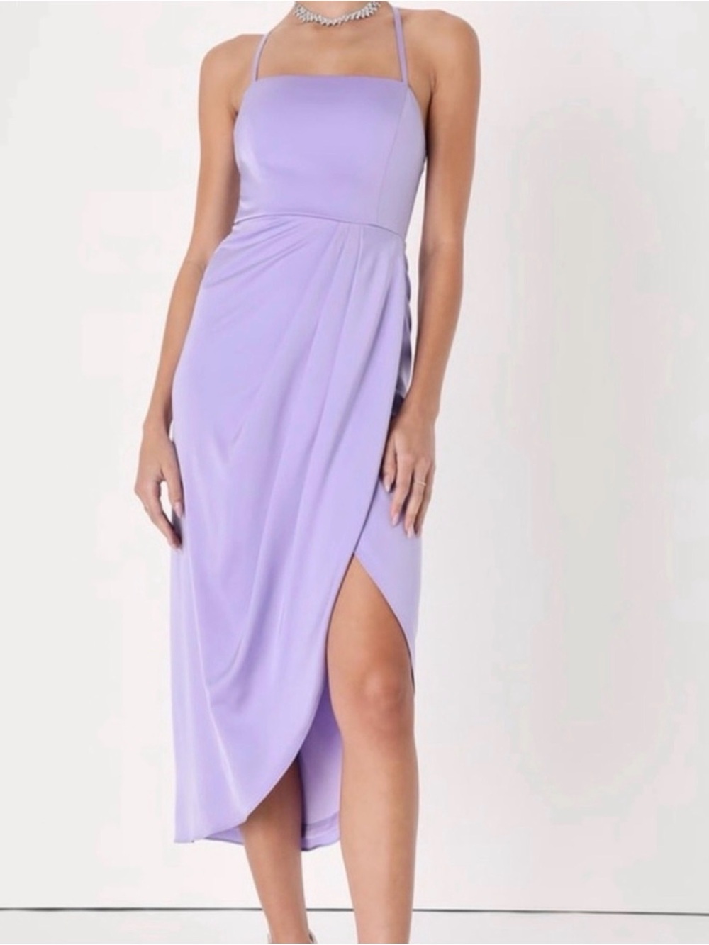 NWT Lavender Square-Neck Midi Dress with Side Slit